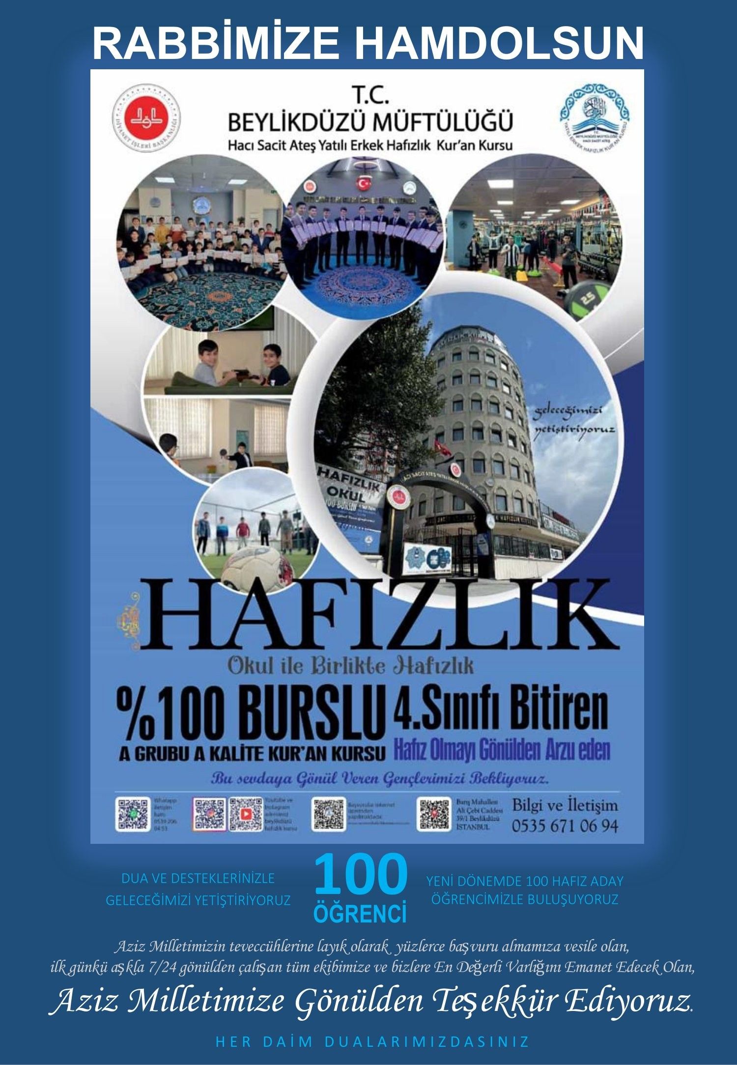 100 ÖĞRENCİMİZİ %100 BURSLU YETİŞTİRİYORUZ